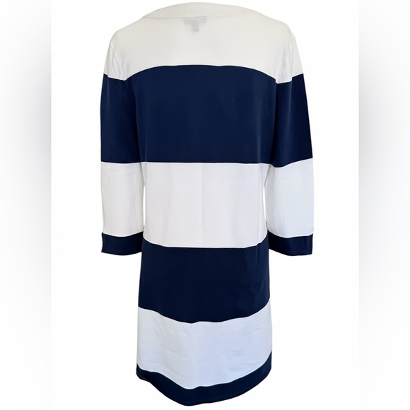 Talbots Cotton Piqué Embroidered Tunic Shift Dress – Navy, White & Pink – Size M - Picture 4 of 10